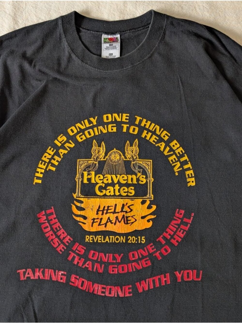 Vintage 90s Heaven's Gates and Hell's Flames Faded Goth Religion Cotton Tee XXL